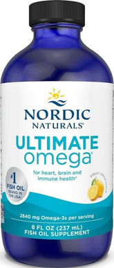 Nordic Naturals envase frontal Ultimate Omega Liquid mostrando etiqueta y beneficio de omega‑3