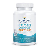 Nordic Naturals empaque frontal mostrando fórmula omega‑3 y curcumina, confianza en pureza