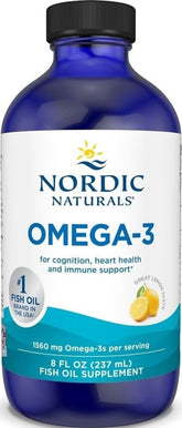 Nordic Naturals botella frontal clara mostrando etiqueta y tamaño