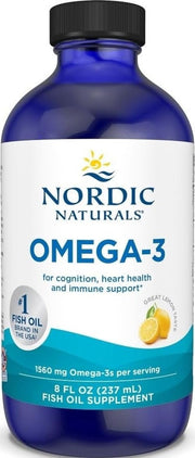 Nordic Naturals botella frontal clara mostrando etiqueta y tamaño