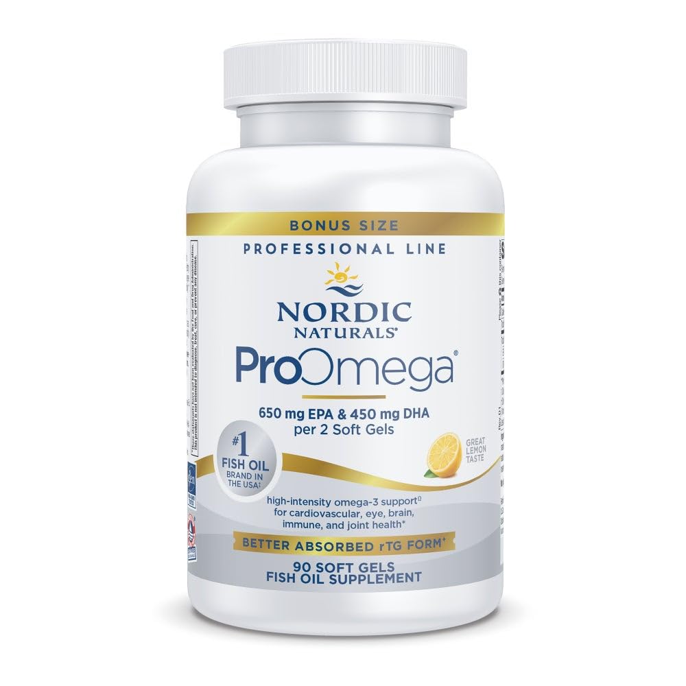 Nordic Naturals ProOmega vista frontal mostrando el envase y ventaja de alta potencia