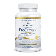 Nordic Naturals ProOmega vista frontal mostrando el envase y ventaja de alta potencia