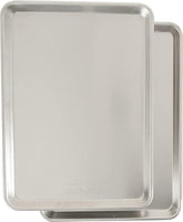 Nordic Ware front view of half sheet pan showing flat baking surface and easy handling