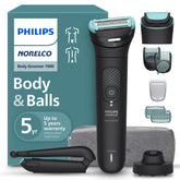 Norelco body groomer 7000 front view showing ergonomic grip and control benefits