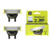 Norelco OneBlade 360 frontal del pack mostrando producto y caja, conveniencia inmediata