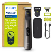 Norelco OneBlade Pro 360 front view showing design and ergonomic grip benefit