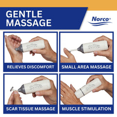 North Coast Medical Norco Mini Massager accesorios incluidos para tratar puntos y superficies con versatilidad