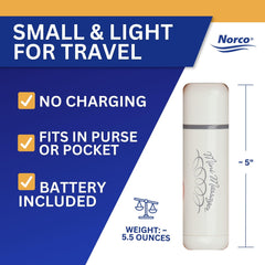 North Coast Medical Norco Mini Massager en mano durante uso, facilita masaje en zonas pequeñas y delicadas