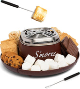 Nostalgia s'mores maker front view showing compact tabletop design and organizer