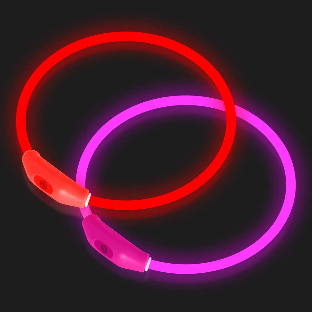 Novkin collar LED frontal en rojo y rosa mostrando visibilidad