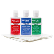 Novus frente del paquete 3 pasos mostrando botellas y almohadillas, aporta solución restauradora