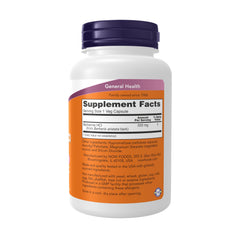 NOW Foods primer plano de cápsula vegetal resaltando pureza y dosis