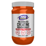 NOW Foods envase frontal de creatina micronizada, presentación clara y profesional