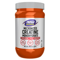 NOW Foods envase frontal de creatina micronizada, presentación clara y profesional