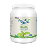 NOW Foods BetterStevia front pouch showing brand and organic claim, highlights convenience