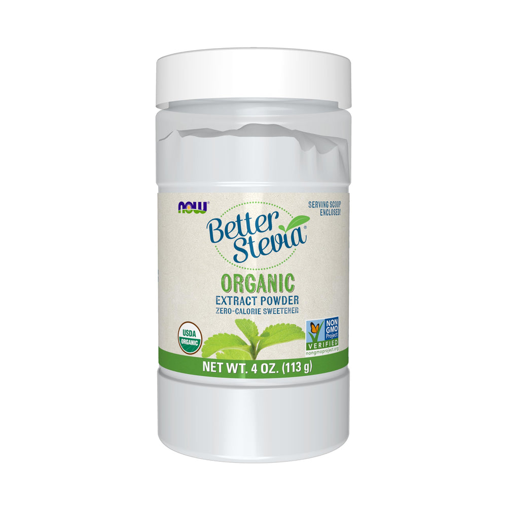 NOW Foods BetterStevia front packaging showing label and benefits