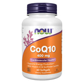 NOW Foods front label showing CoQ10 400 mg benefits and count