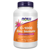 NOW Foods frontal del envase mostrando C-1000 Zinc Immune y cantidad