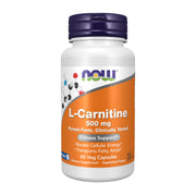 NOW Foods envase frontal de L-Carnitine 500 mg mostrando etiqueta clara y beneficio