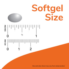 Softgels NOW Foods en mano para comparar tamaño y servir como referencia