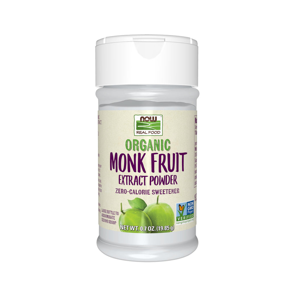 NOW Foods envase frontal del extracto de fruta del monje, fácil identificación orgánica