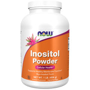 NOW Foods front packaging showing 1-pound myo-inositol powder and benefits