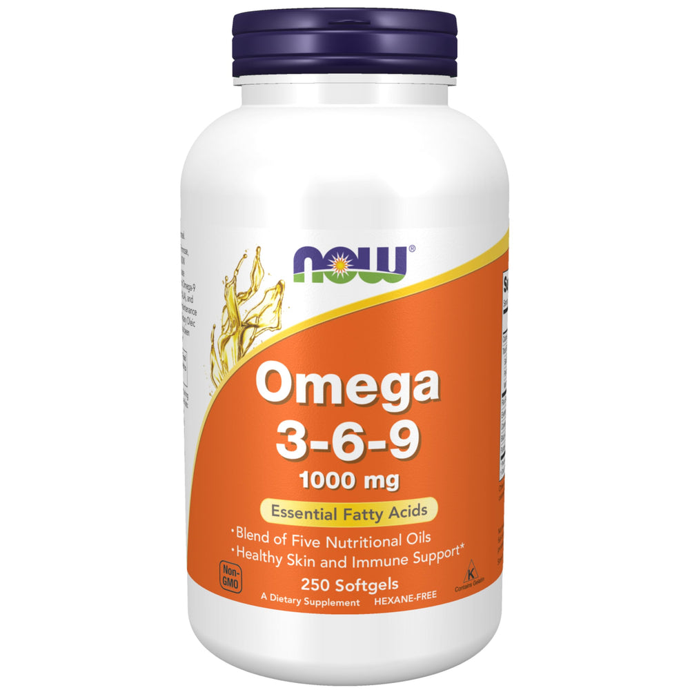 NOW Foods botella frontal con etiqueta clara y beneficio de mezcla equilibrada