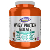 NOW Foods front packaging showing 5-pound tub and chocolate flavor benefit clarity