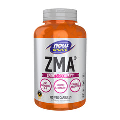 NOW Foods ZMA vista frontal del frasco que muestra el producto y cantidad
