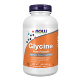 NOW Foods envase frontal de Glycine Pure Powder mostrando diseño y tamaño