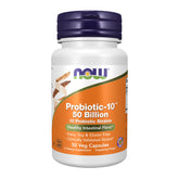 NOW Foods envase frontal mostrando Probiotic-10 y 50 mil millones UFC