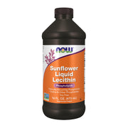 NOW Foods frasco frontal de lecitina de girasol mostrando etiqueta y contenido