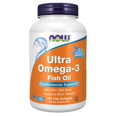 NOW Foods bottle front view showing Ultra Omega-3 supplement benefits and size