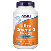 NOW Foods bottle front showing Ultra Omega-3 label and potency benefit