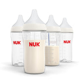 NUK biberón frente paquete de 4 mostrando diseño y capacidad