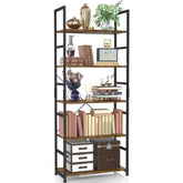 NUMENN front view tall bookshelf showing five shelves and vintage look for organized storage