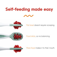 NumNum detalle del canal de la cuchara que ayuda a retener alimentos blandos
