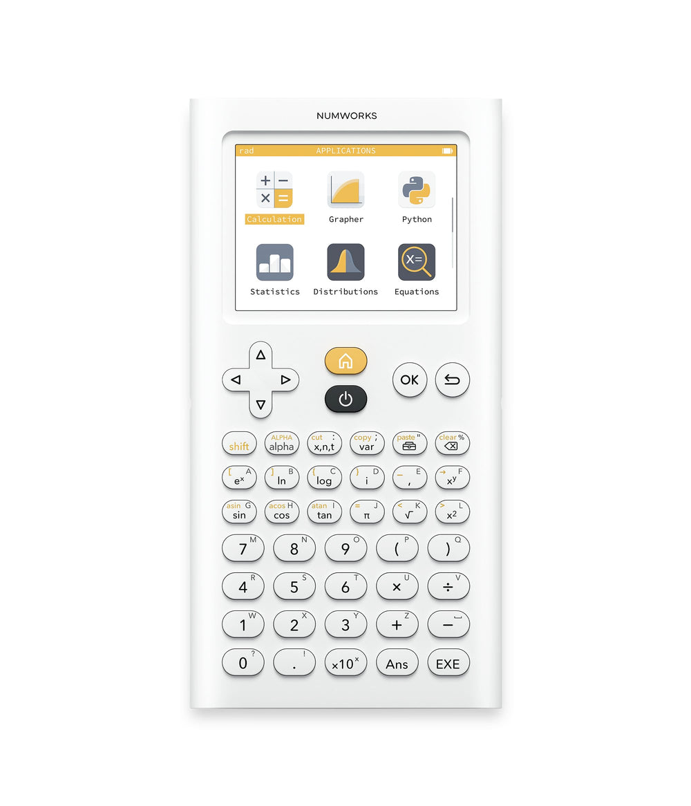 NumWorks front view showing keypad and clear layout for fast entry