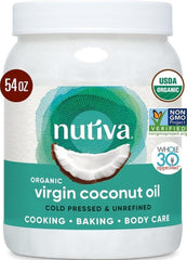 Nutiva jar front label showing product name and organic seal, highlights trustworthy sourcing