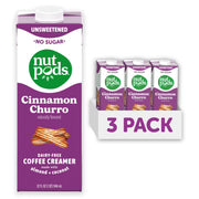 nutpods front packaging showing cinnamon churro flavor and benefits