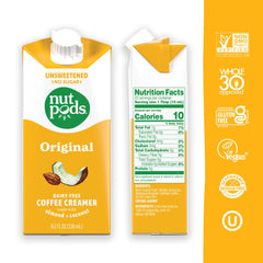 nutpods textura cremosa cerca con mezcla de almendra y coco para suavizar bebidas