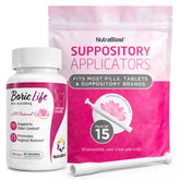 NutraBlast vista frontal del paquete con supositorios y aplicadores, comodidad inmediata