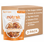 NuTrail front packaging showing cinnamon pecan granola and product branding, appealing shelf presence