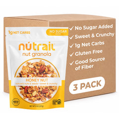 NuTrail empaque frontal Honey Nut mostrando el sellado y atractivo natural