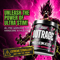 Nutrex Research Outrage polvo en detalle mostrando textura fina y mezcla