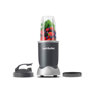 NutriBullet front view showing dark gray base and cup, compact for countertops