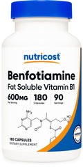 Nutricost frasco de Benfotiamine 180 cápsulas mostrando envase y cantidad