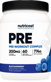 Nutricost front packaging showing blue raspberry flavor and 60 servings for confident choice