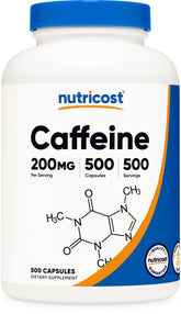 Nutricost frasco frontal mostrando 500 cápsulas y presentación práctica