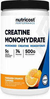Nutricost envase frontal mostrando etiqueta y sabor mandarina naranja, claridad de información